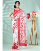 Cotton Saree Nabapatrika Design Handloom Saree With Blouse Piece (Red White)