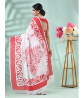Cotton Saree Nabapatrika Design Handloom Saree With Blouse Piece (Red White)