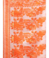  Phulkari Resham Dhakai jamdani Bengal Pure Cotton Handloom Saree Whole Body Design without Blouse Piece (Orange White)