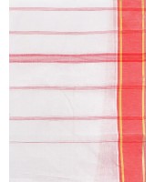  Bengal Tant Aradhana Pure Handloom Cotton Saree Without Blouse Piece (White Red)
