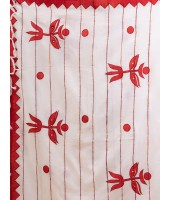  Khesh Pure Cotton Handloom Saree Trinayani Durga Designed With Blouse Piece (White Red)