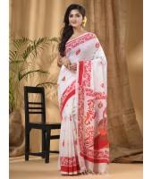  Cotton Handloom Saree Uma Ganesh Printed Design Handloom Saree with Blouse Piece (Brown red White)