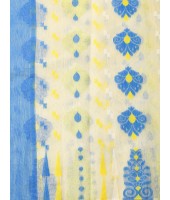 Resham Dhakai Jamdani Cotton Handloom Saree Aam Kolka Design Jamdani Saree (White Blue)