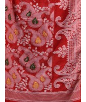 Resham Dhakai Jamdani Cotton Handloom Saree Alpana Paisle Kolka Design Jamdani Saree (Red) 