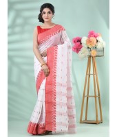 Traditional Handloom Cotton Saree Ankur Woven Design Without Blouse Piece (Red White)