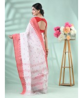 Traditional Handloom Cotton Saree Ankur Woven Design Without Blouse Piece (Red White)