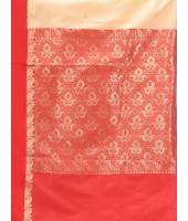 Tant Cotton Saree with Blouse Piece (Off-White and Red) - Durga Puja Collection
