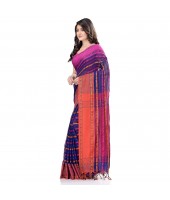 dB DESH BIDESH Women`s Traditional Bengali Begampuri Pure Handloom Cotton Saree With Blouse Piece (Deep Blue)