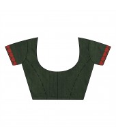Women`s Traditional Bengali Tant Handloom Cotton Saree Loveria Design With Blouse Piece(Dark Green)