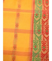 Traditional Tant Pure Handloom Cotton Saree Woven Bi-Color Mina Zari Karat Without Blouse Piece (Yellow)