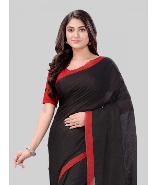 DESH BIDESH Women`s Handloom Pure Cotton Saree Abhiprithi Royal Design Without Blouse Piece(Black)