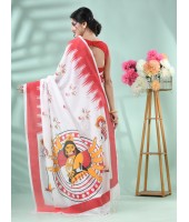 Bengal Handloom Pure Cotton Saree Dashabhuja HandPrint Design With Blouse Piece