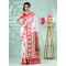  Handloom Pure Cotton Saree Dashami Sindur Khela HandPrint Design With Blouse Piece (Red White0
