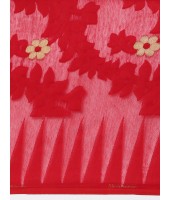 Handloom Tant Soft Dhakai Jamdani Cotton Saree (Red-White) with Whole Body Design - Durga Puja Collection