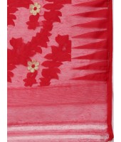Handloom Tant Soft Dhakai Jamdani Cotton Saree (Red-White) with Whole Body Design - Durga Puja Collection