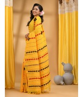 Khesh Pure Cotton Handloom Saree Diamond Designed With Blouse Piece(Yellow)