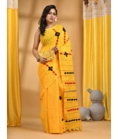 Khesh Pure Cotton Handloom Saree Diamond Designed With Blouse Piece(Yellow)