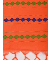  Women`s Bengali Khesh Pure Cotton Handloom Saree Diamond Designed With Blouse Piece(Orange)