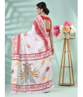 Handloom Pure Cotton Saree Durga Printed HandPrint Design With Blouse Piece