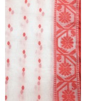  Cotton Handloom Cotton Silk Saree Flower Copper Work With Blouse Piece (Red White)