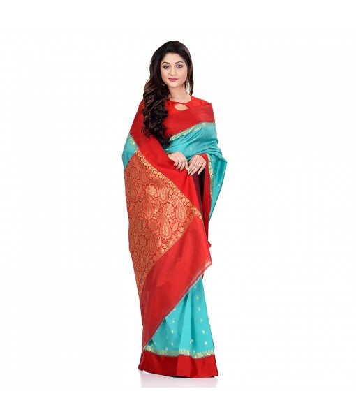 dB DESH BIDESH Women`s Bengal Kanchipuram Art Silk Saree Handmade Whole Body Garad Design With Running Blouse Firoza