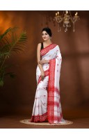 dB DESH BIDESH Women`s Traditional Bengal Handloom Cotton Saree Red Diamond Design With Blouse Piece