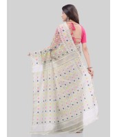  Hirokduti Resham Dhakai jamdani Bengal Pure Cotton Handloom Saree without Blouse Piece (Off White)