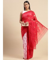 Handloom Tant Dhakai Jamdani Cotton Saree Whole Body Design (White Red)
