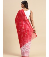 Handloom Tant Dhakai Jamdani Cotton Saree Whole Body Design (White Red)