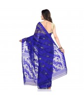 Handloom Tant Soft Dhakai Jamdani Cotton Saree Whole Body Design (Blue White)