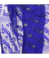 Handloom Tant Soft Dhakai Jamdani Cotton Saree Whole Body Design (Blue White)