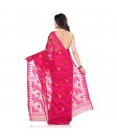 Handloom Tant Soft Dhakai Jamdani Cotton Saree Whole Body Design (Deep Pink)