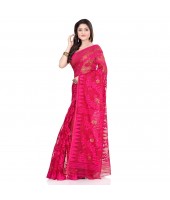 Handloom Tant Soft Dhakai Jamdani Cotton Saree Whole Body Design (Deep Pink)