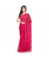 Handloom Tant Soft Dhakai Jamdani Cotton Saree Whole Body Design (Deep Pink)