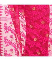Handloom Tant Soft Dhakai Jamdani Cotton Saree Whole Body Design (Deep Pink)
