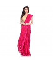 Handloom Tant Soft Dhakai Jamdani Cotton Saree Whole Body Design (Deep Pink)