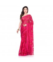 Handloom Tant Soft Dhakai Jamdani Cotton Saree Whole Body Design (Deep Pink)