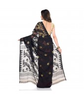 Handloom Tant Soft Dhakai Jamdani Cotton Saree Whole Body Design (Red Black)