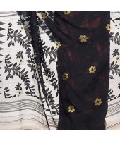 Handloom Tant Soft Dhakai Jamdani Cotton Saree Whole Body Design (Red Black)