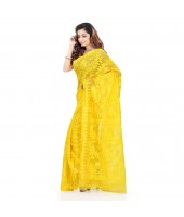 Bengal Handloom Tant Soft Dhakai Jamdani Cotton Saree Whole Body Design (Yellow)