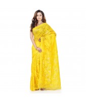 Bengal Handloom Tant Soft Dhakai Jamdani Cotton Saree Whole Body Design (Yellow)