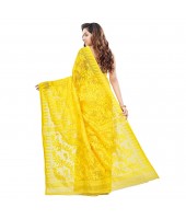 Bengal Handloom Tant Soft Dhakai Jamdani Cotton Saree Whole Body Design (Yellow)
