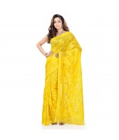 Bengal Handloom Tant Soft Dhakai Jamdani Cotton Saree Whole Body Design (Yellow)