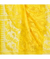 Bengal Handloom Tant Soft Dhakai Jamdani Cotton Saree Whole Body Design (Yellow)