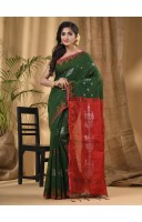 Cotton Silk Handloom Cotton Blend Saree Jharbati Work With Blouse Piece (Green Red)