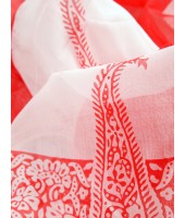  Bengal Handloom Pure Cotton Saree Kolka Shree Printed Design Without Blouse Piece (White red)