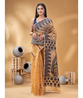 Resham Dhakai Jamdani Pure Cotton Handloom Saree Lojjaboti Design without Blouse Piece (Light Orange)