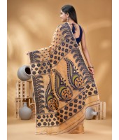 Resham Dhakai Jamdani Pure Cotton Handloom Saree Lojjaboti Design without Blouse Piece (Light Orange)