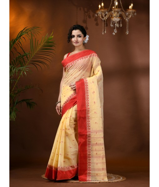 dB DESH BIDESH Women`s Traditional Pure Handloom Cotton Saree Lotus Bud Woven Designer Without Blouse Piece