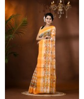 Madhabilata Print Design Pure Handloom Cotton Saree Without Blouse Piece (Yellow)